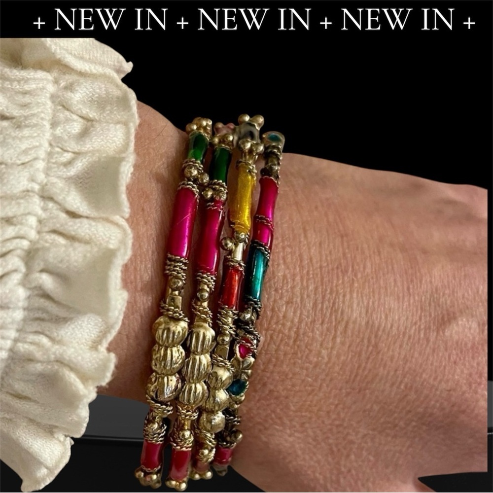 Indian Colorful Gold-Tone Bangles 4 piece Set Brand New